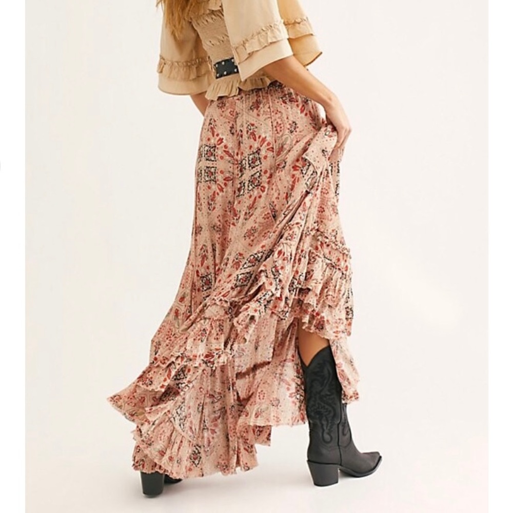 Free People Cypress Patterened Ruffle Skirt